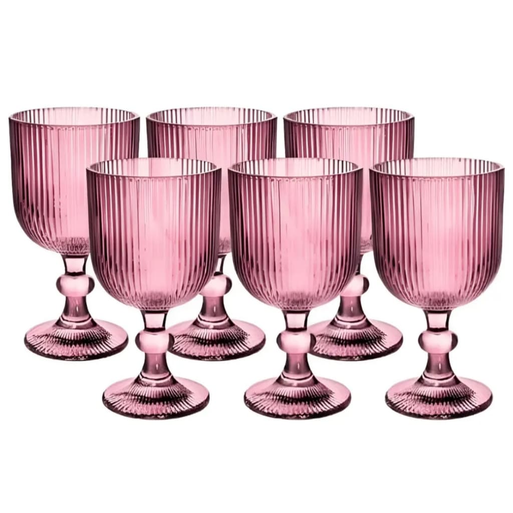 Jogo De 6 Taças Vidro Canelada Versalhes 380ml Água Suco - Rosa Marsala