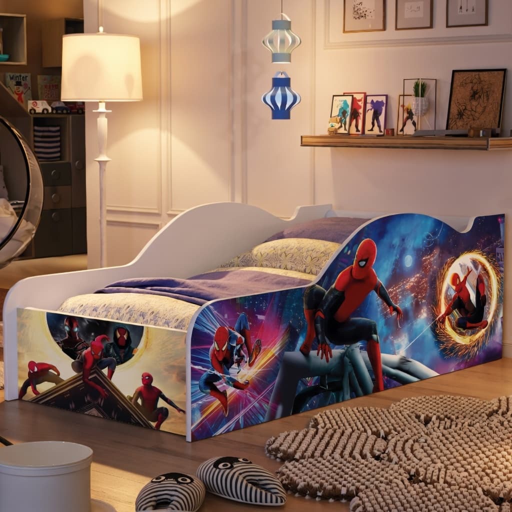 Cama Infantil Spider Homem-Aranha com Proteção Anti Queda Solteiro Quarto de Crianças Adesivo