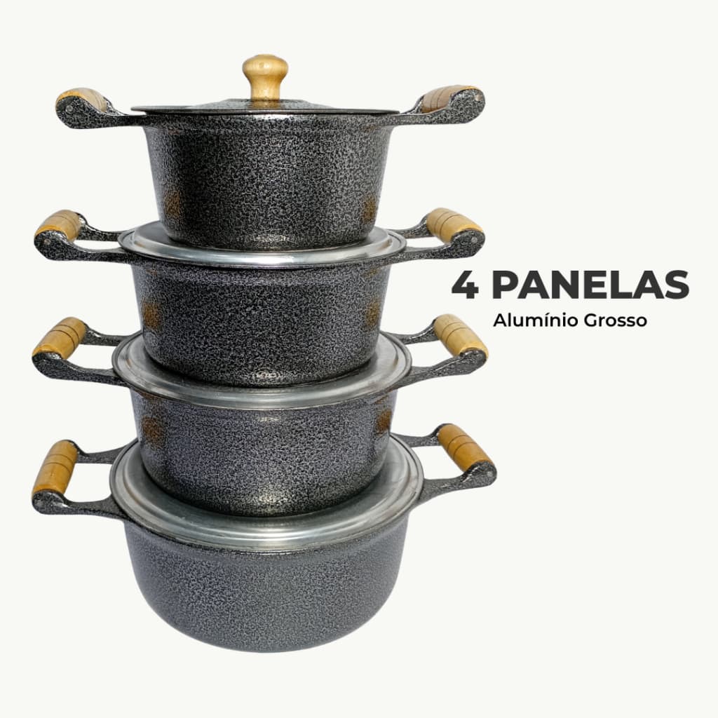 Jogo Panelas Alumínio Batido Fundido 4 Caçarolas 14 a 20 cm com tampa