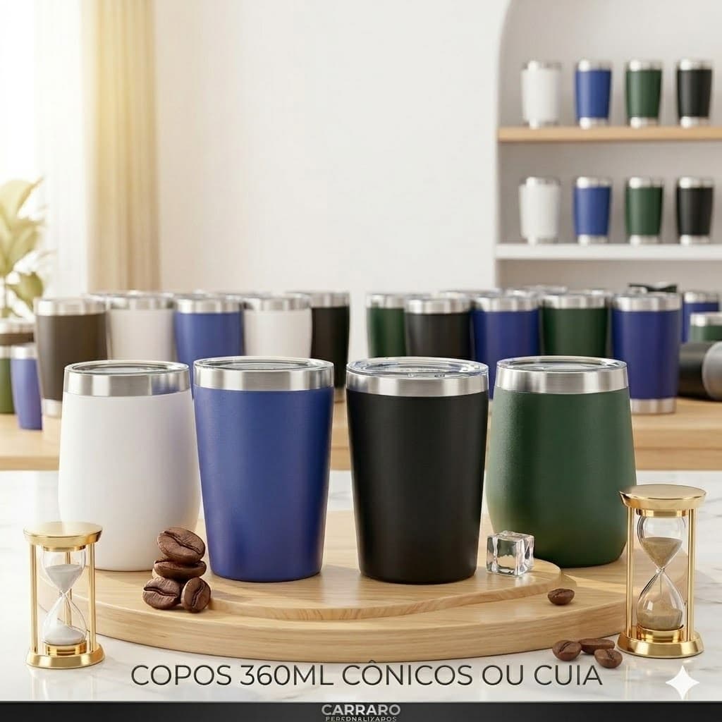 Kit 20 Copos Térmicos 360ml Inox Liso Atacado - Escolha Modelo