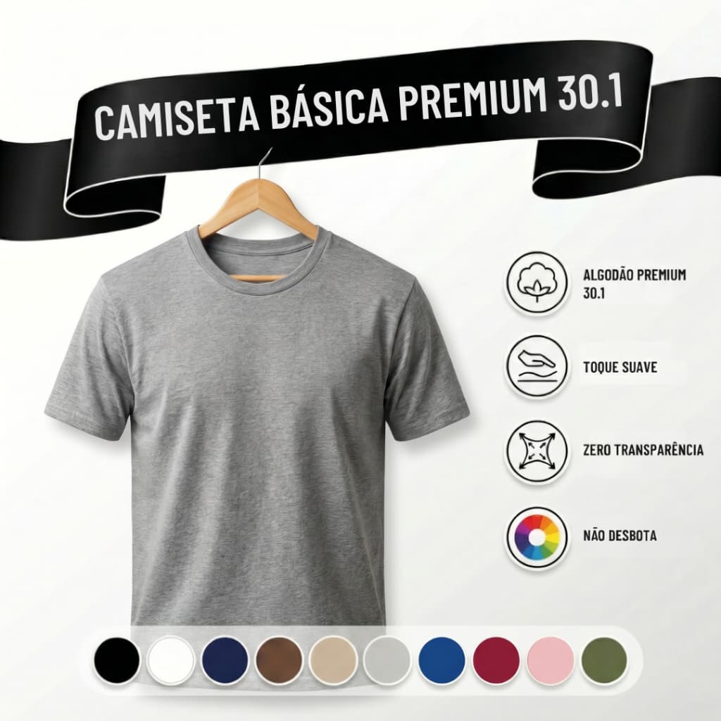 Camiseta Masculina Cinza 100% Algodão Casual Básicas Lisa Confortável Gola Redonda Tribo