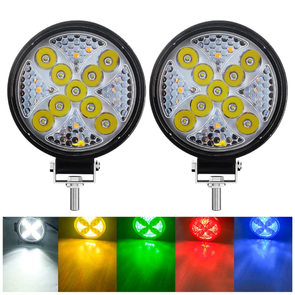 Kit 2 Farol Led Redondo Milha 141w 47 Leds Carro Jeep 12v24v Fino Off-Road 6000k Universal