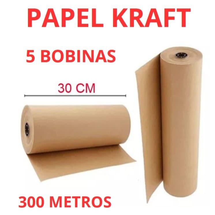 5 Bobina Papel Kraft Bobina 30cm Aprox. 5 KG 300 metros (cada)  Pardo Embalagem Caixa