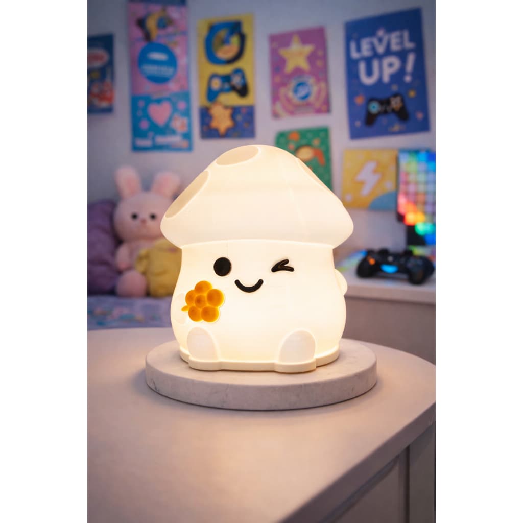 Luminária LED Cogumelo Cute – Luz Noturna Decorativa Kawaii com Toque Aconchegante - Dia dos namorados