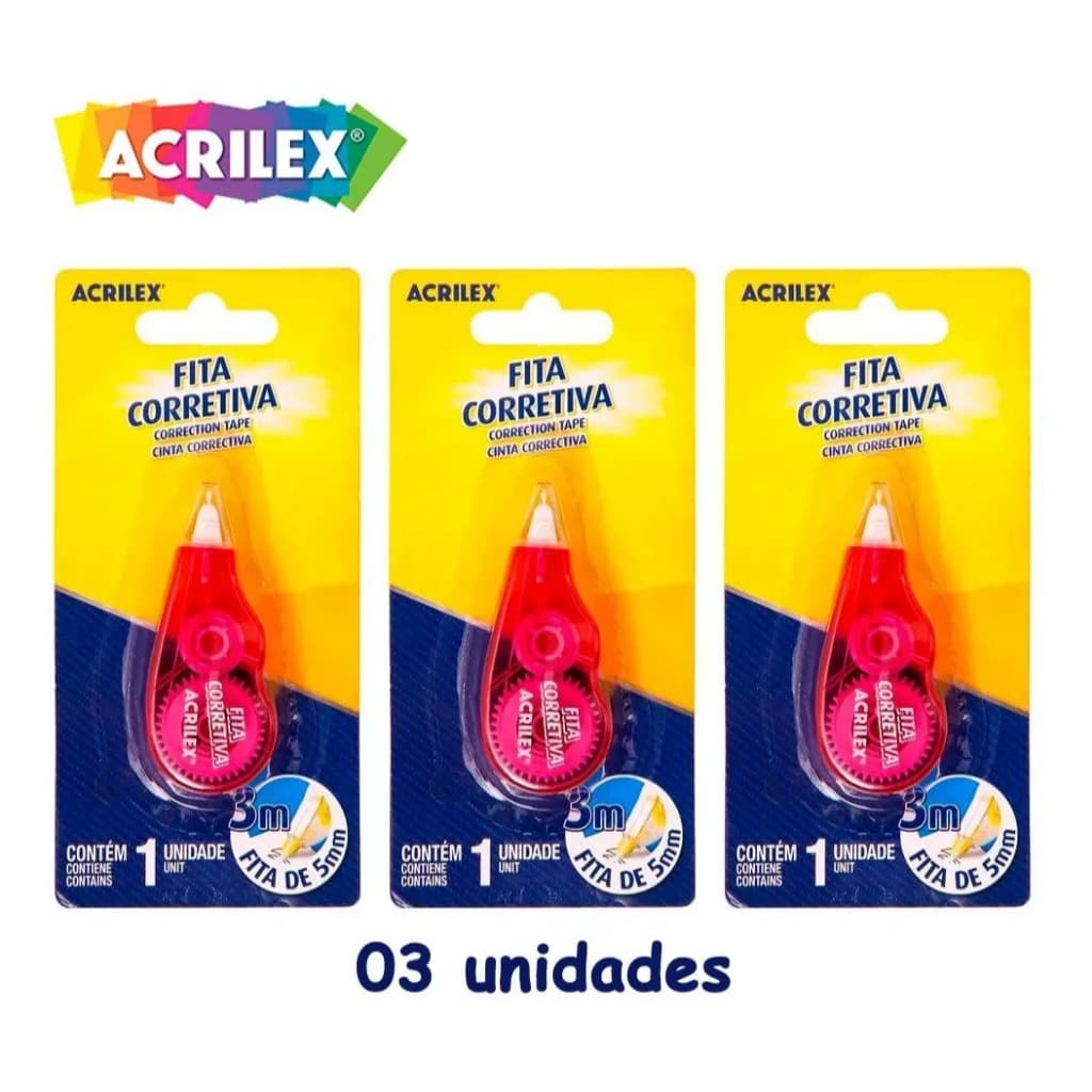 3 Fitas Corretiva Acrilex 3mts X 5mm Kit