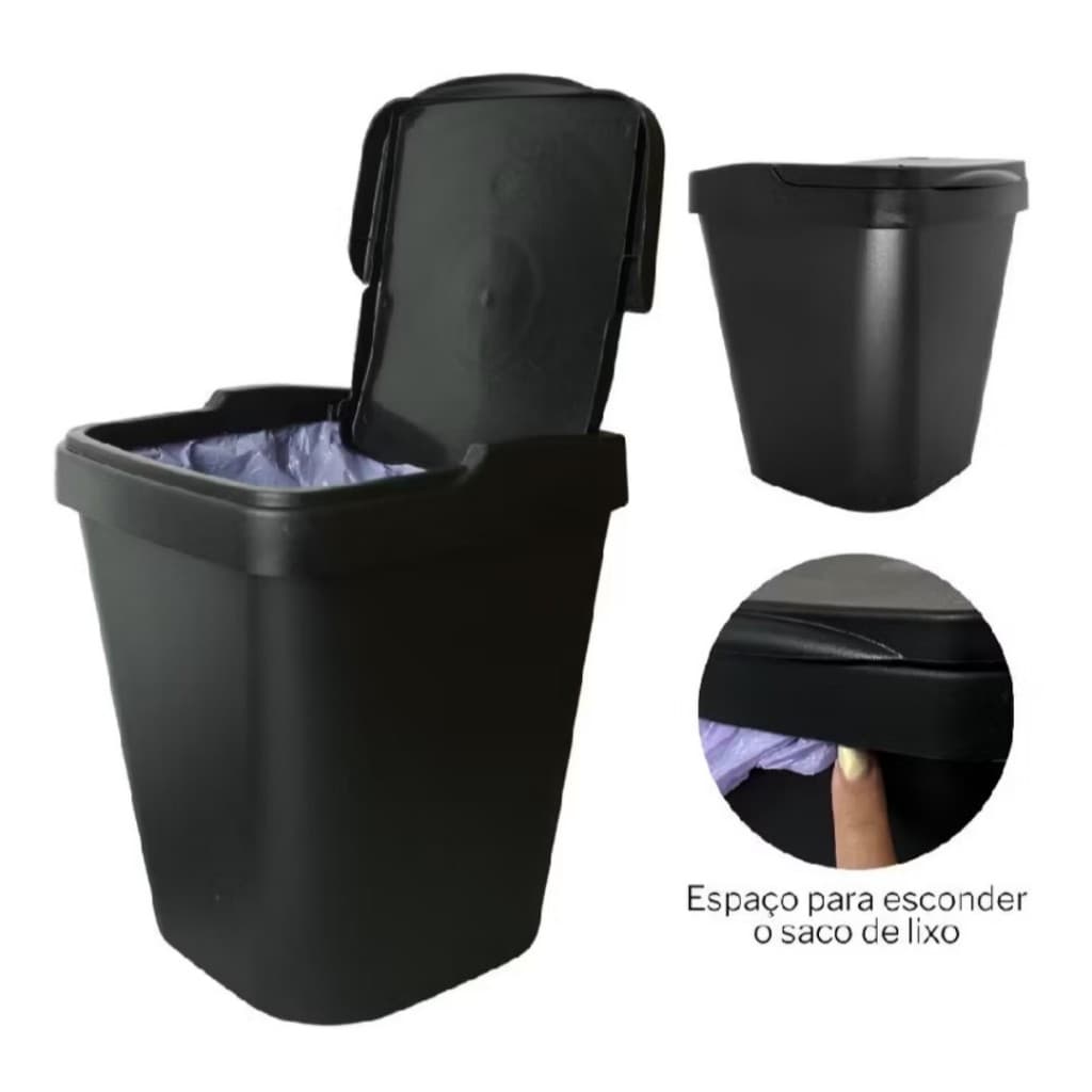Kit Pia com 3 Peças Multiuso Elegance Porta Detergente Rodinho de Pia Lixeira 4,8 Litros