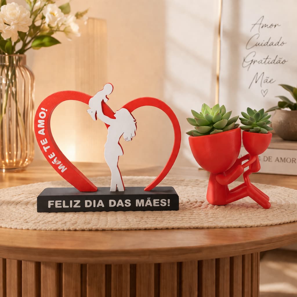 Presente Dia das Mães Decoração Mãe e Filho Vasinho para Suculentas Criativo Amor Lembrança Especial