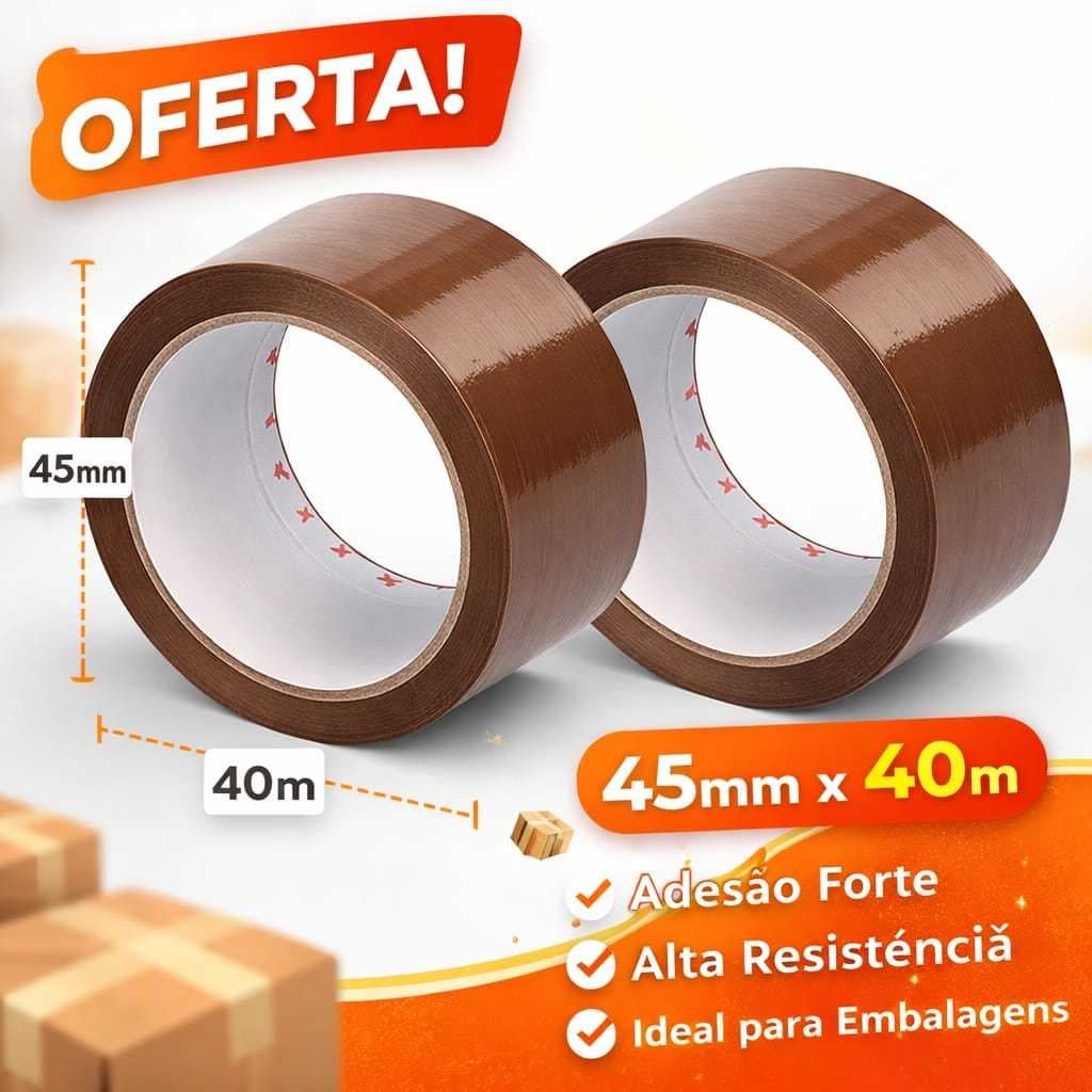 Kit Fita Adesiva Marrom Durex Largo 45mm x 40m Alta Resistência Para Embalagem Caixa Mudança - Kit 2 Unidades