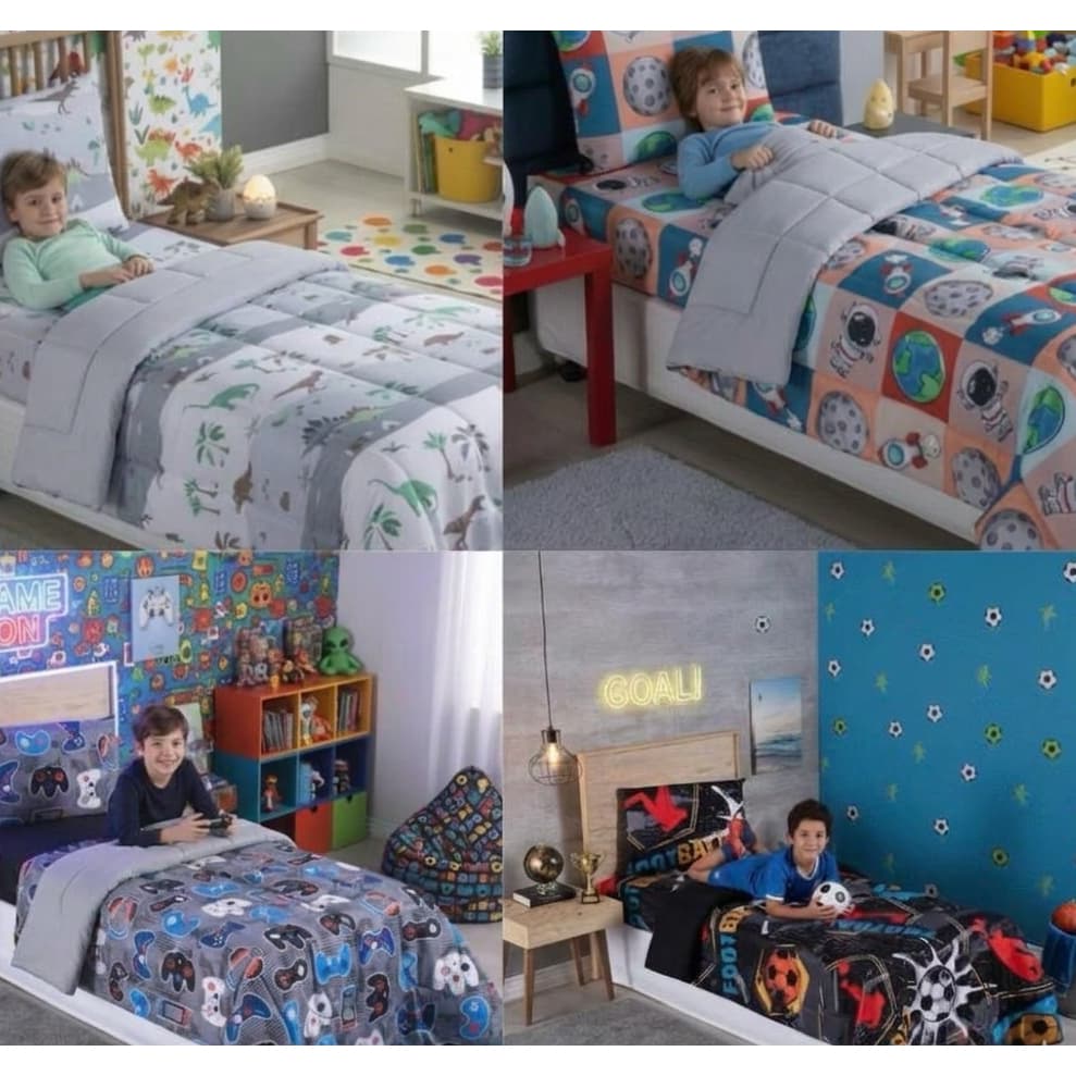 Edredom Kids Solteiro Infantil Dupla Face AVULSO Estampa Masculino