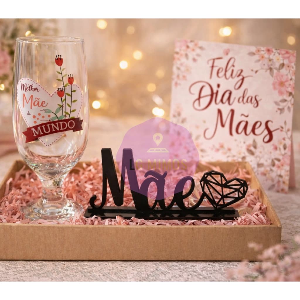 Kit Presente Dia das Mães Taça Personalizada Melhor Mãe do Mundo + Decoração MDF Mãe Presente