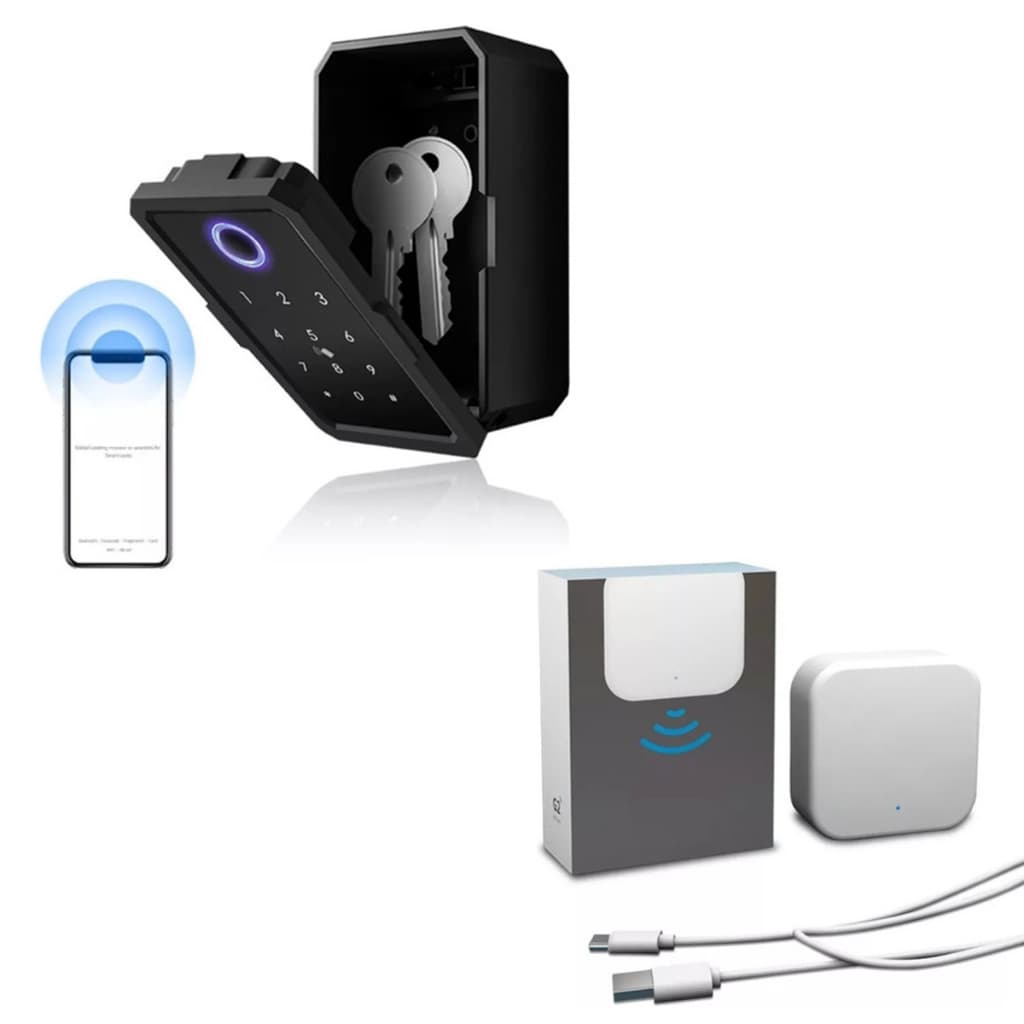Guarda Chaves Digital Biometria Senha App + Gateway Tuya WiFi Completo