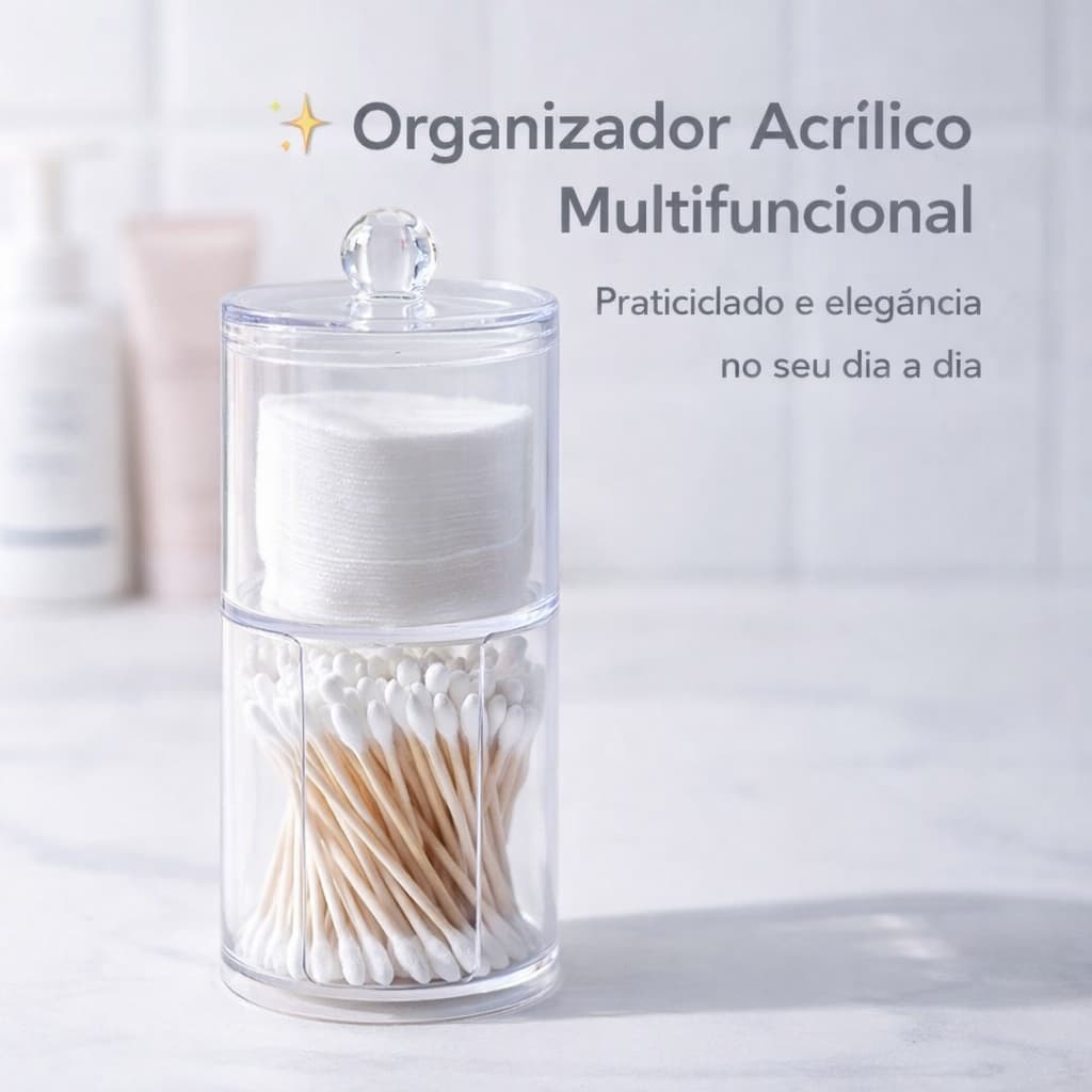 Porta Cotonete/Algodão Acrílico com Tampa