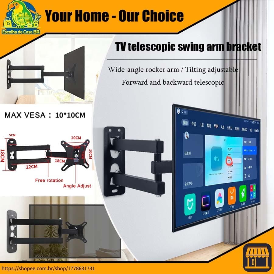 Suporte Articula Para TV E Monitor De 14 A 27 Polegadas, LED, PLASMA, LCD