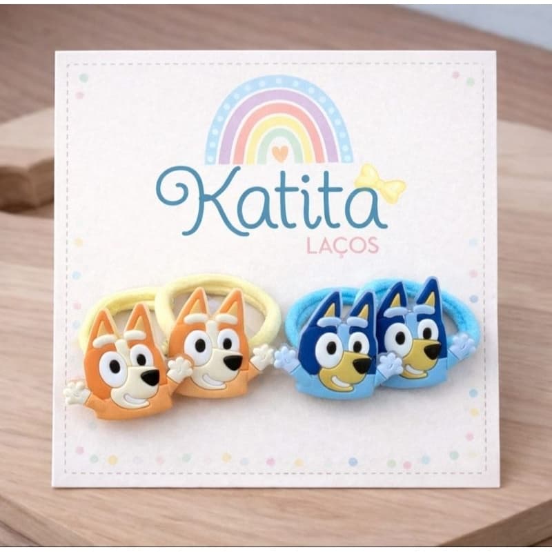 Par de Xuxinha Bluey e Bingo, rabicó de cabelo infantil - Elástico de cabelo, acessório infantil