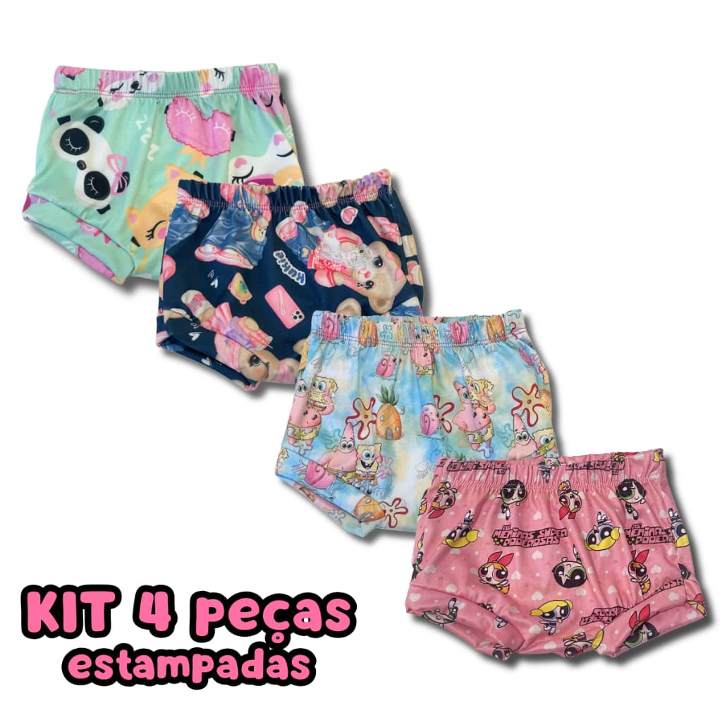 Kit 4 Shorts Bermuda Tapa Fralda Bebê Menina Verão Super confortável para o dia a dia