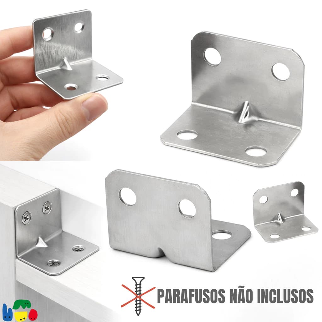 Kit 50 Cantoneiras Aço Reforçado Fixação Móveis Madeira Prateleiras