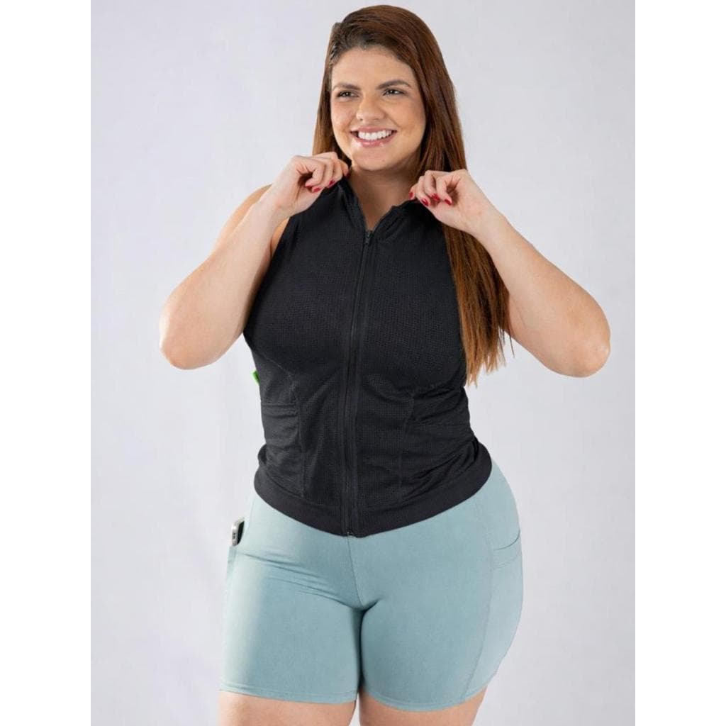 Colete Academia Feminino com bolsos Dry-Fit Poliamida com Zíper Frontal Estilo Tecido Respirável
