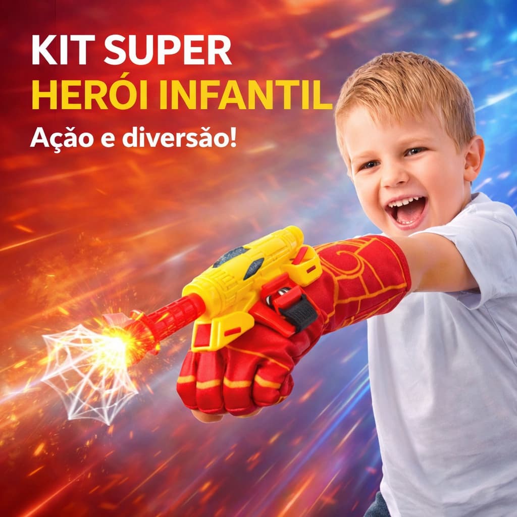 Kit Super Herói Infantil Lançador Brinquedo Com Luva dardos com ventosa + 3 discos Diversão Presente