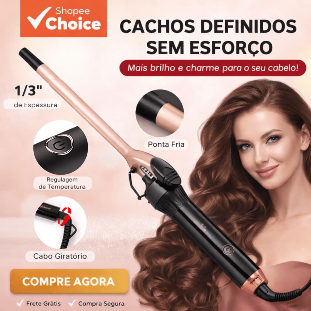 Modelador de Cachos 9mm Profissional | Cachos de Salão em Minutos, Sem Frizz