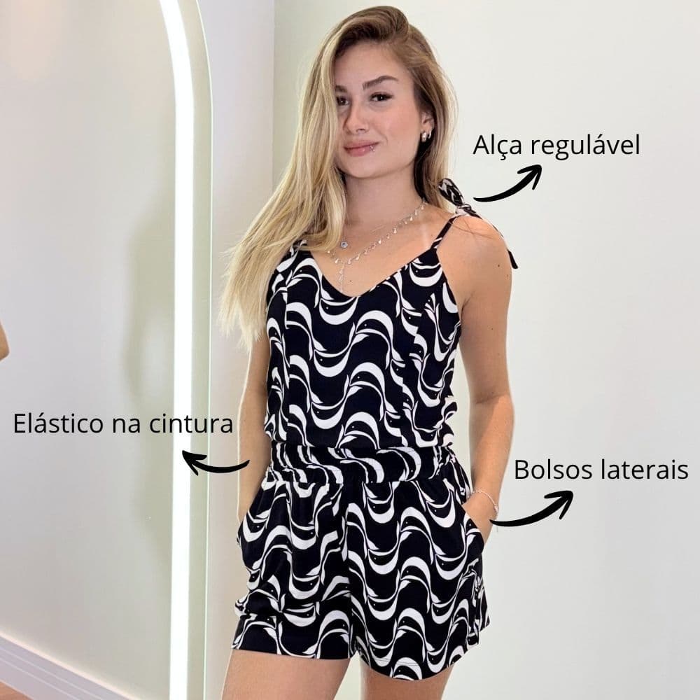Conjunto F  Blusa e Short  Peixe Copa Preto