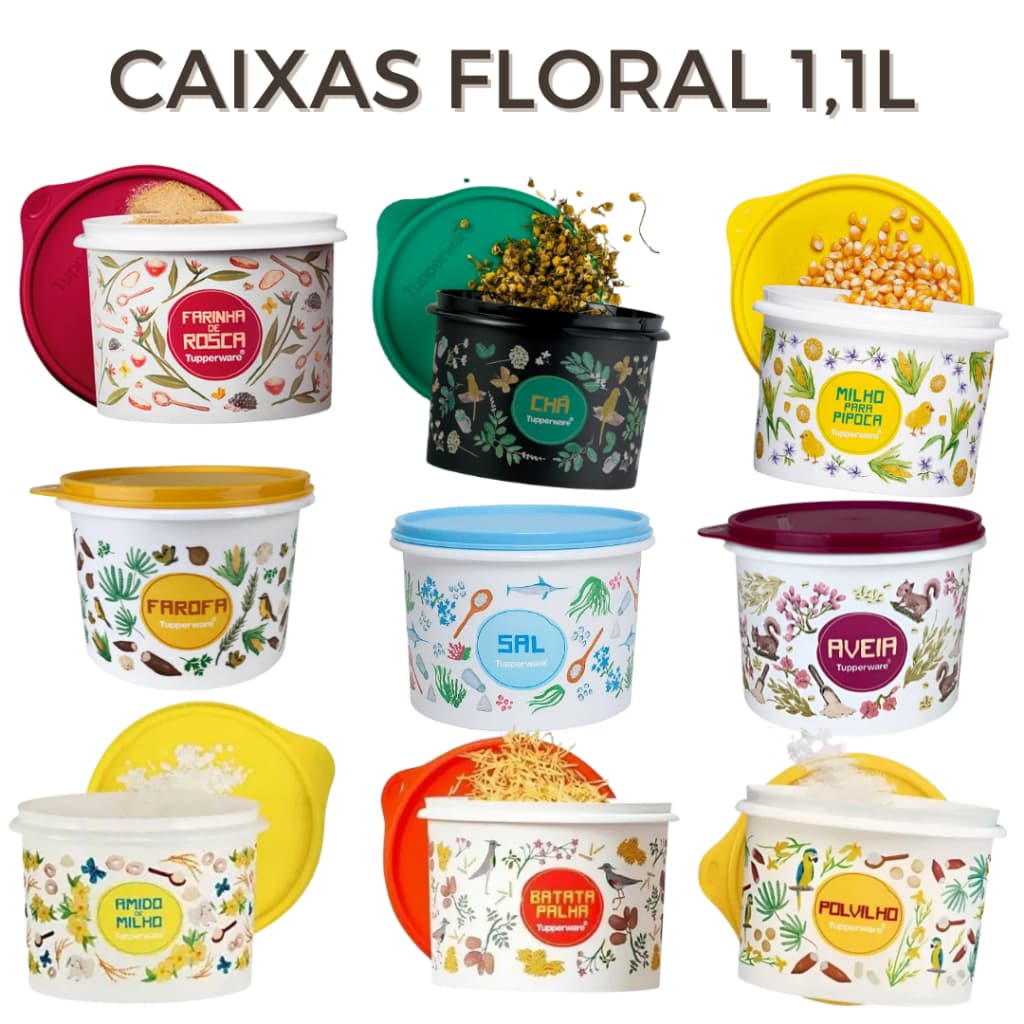 Caixas Linha Floral Tupperware 1.1l ORIGINAL PEQUENA SAL FINO/FAROFA/BATATA PALHA/AVEIA/POLVILHO/MILHO DE PIPOCA