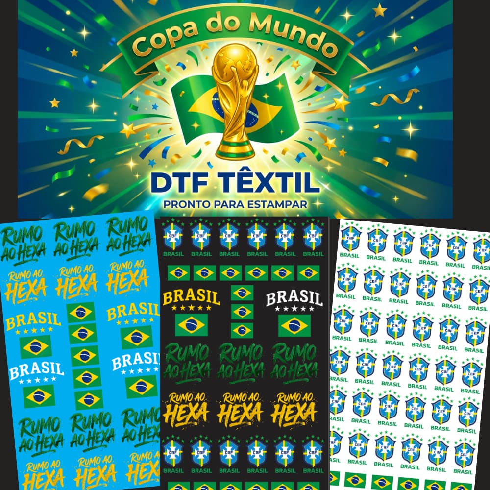 Kit Estampas DTF Têxtil 58x100 Seleção Brasileira Copa 2026 - Estampas Prontas Alta Qualidade