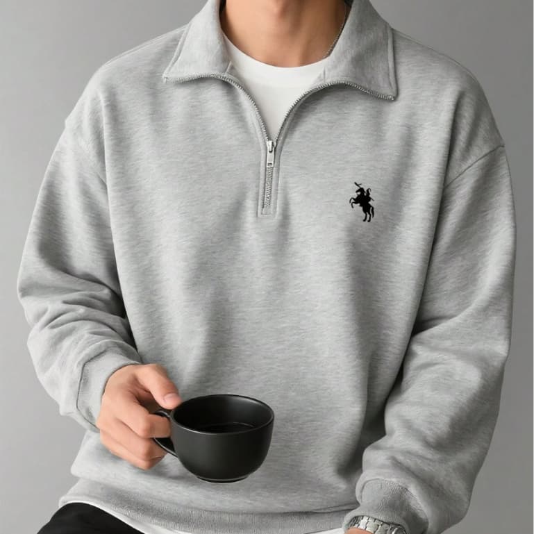 Moletom Masculino Gola Alta com Zíper Forrado Oversized Streetwear Casual Inverno