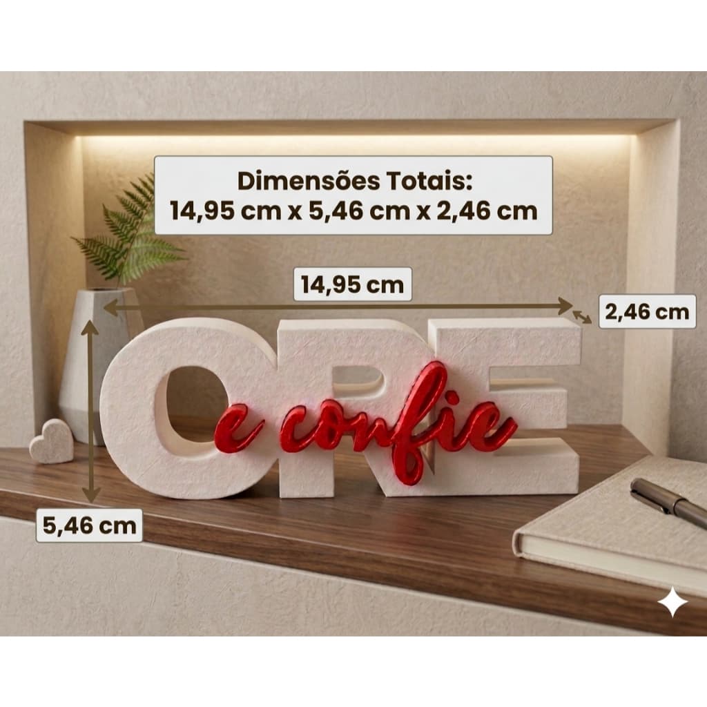 Letreiro Decorativo Ore e Confie Fé e Inspiração Decoração Cristã Moderna em 3D Presente Religioso