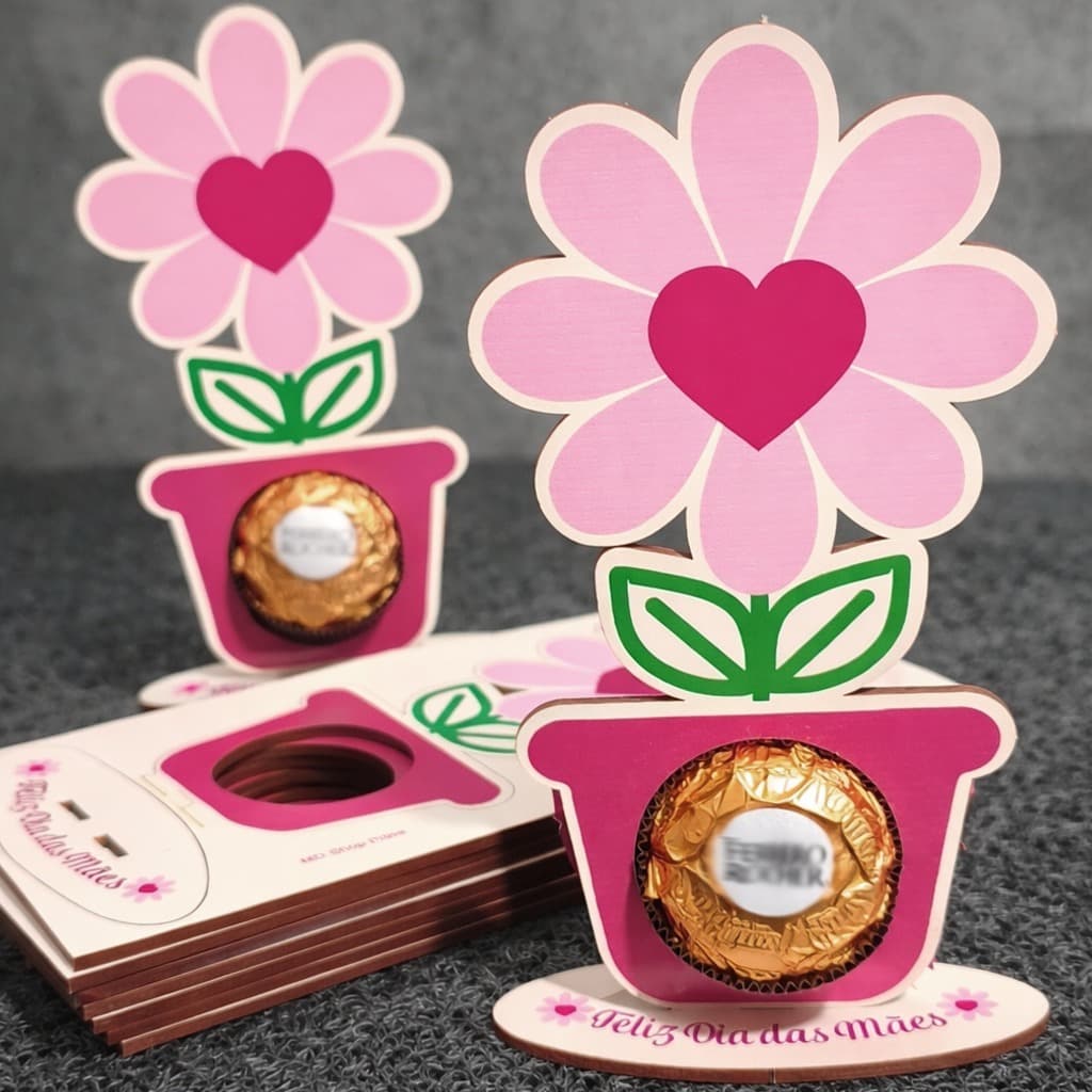 Kit Porta Bombom, Flor Dia das Mães MDF impressão colorida