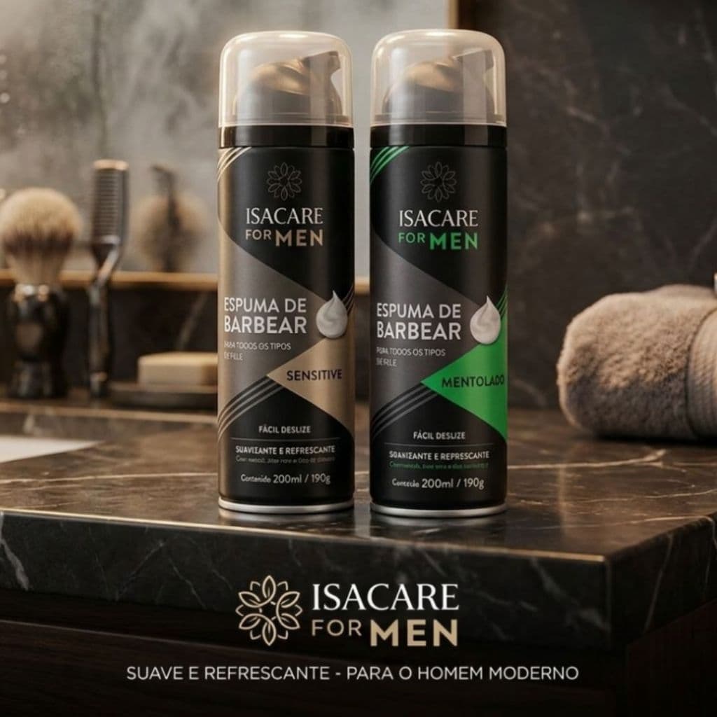 Espuma de Barbear Isacare For Men 190g | Sensitive ou Mentolada | Para Todos os Tipos de Pele