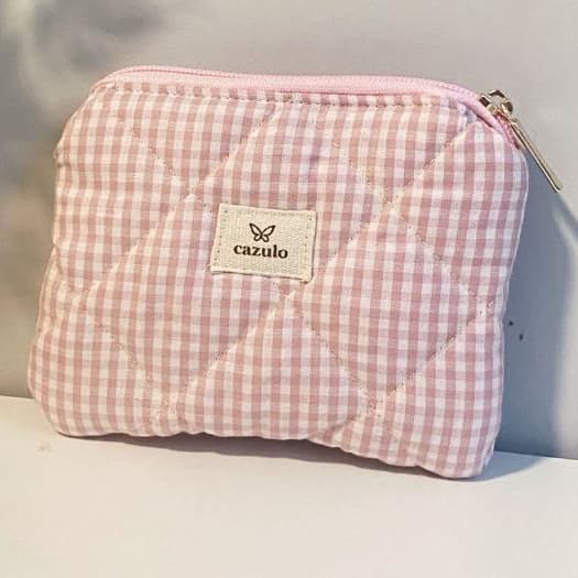 Necessaire SLIM (Xadrez Rosa) Organizadora Viagem Porta Maquiagem