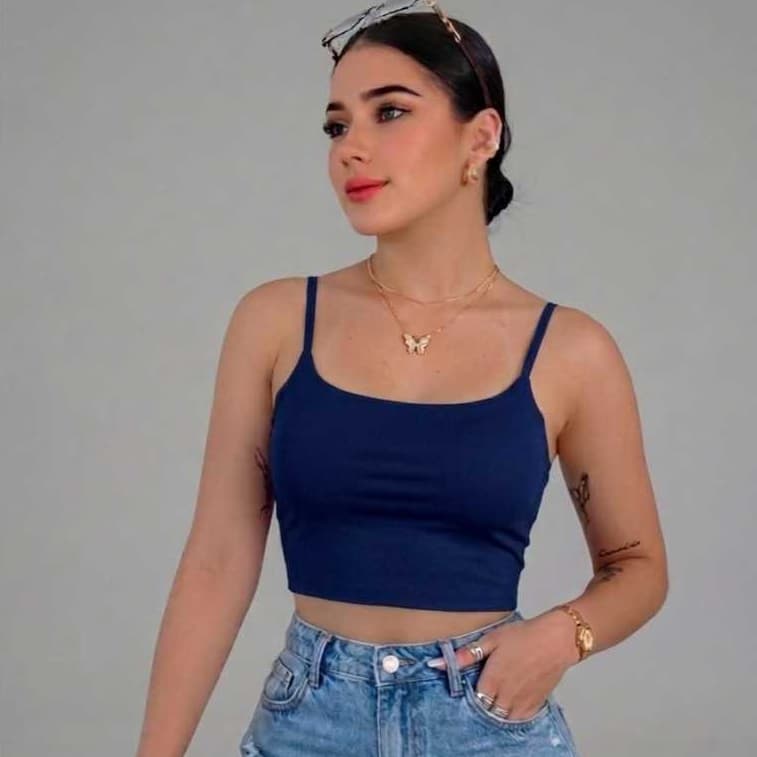 Cropped  Feminino Alça fina confortável Suplex Premium Embutida alta sustentação REF TOP DIVA