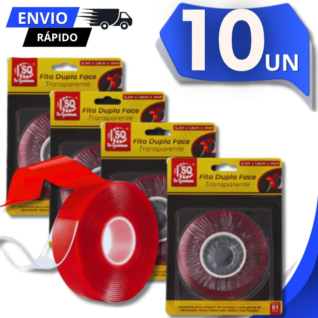Kit Fita Dupla Face Forte Transparente 4,5x1,8x1mm Mágica Adesiva Cola Parede Móvel Porta Utilidades