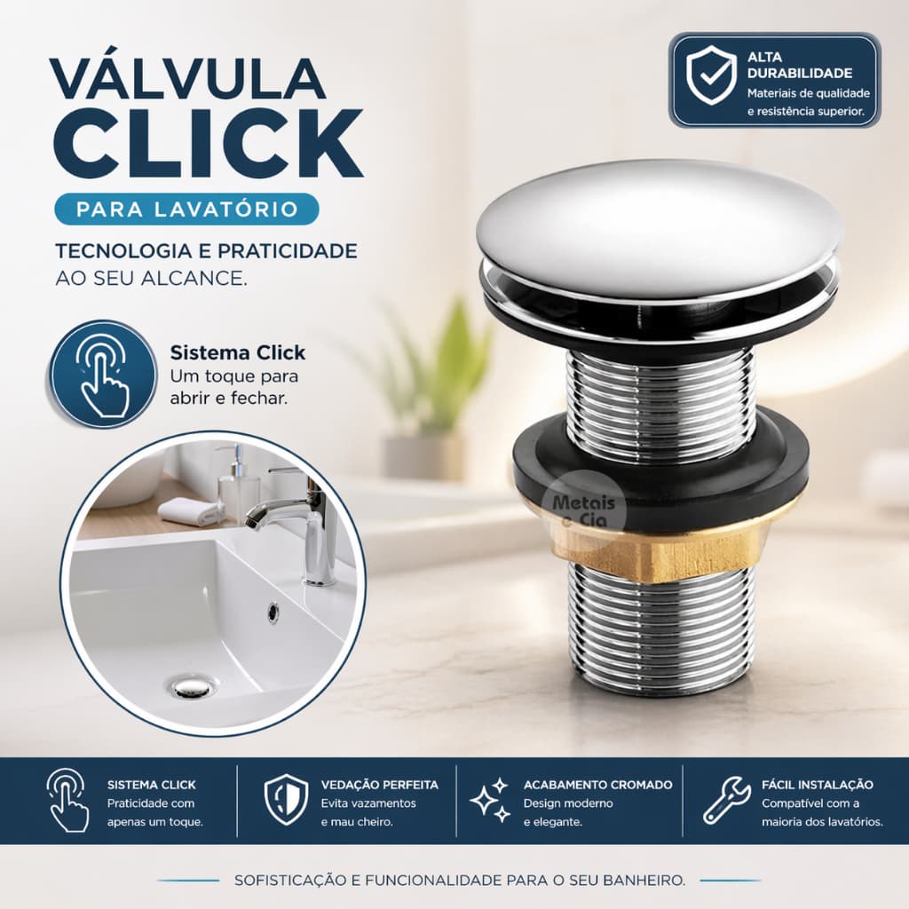 Válvula Click UP para Lavatório Cuba Metal 1. 1/4