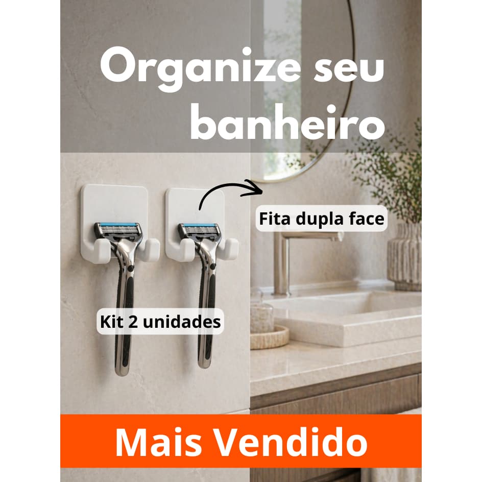Kit 2 Suporte para Gilete Adesivo Sem Furo Organizador de Banheiro Porta Aparelho de Barbear de Parede