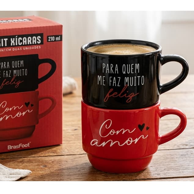 Kit caneca empilhada 2 peças personalizada frase especial presente dia dos namorados dia das mães café chá xícaras