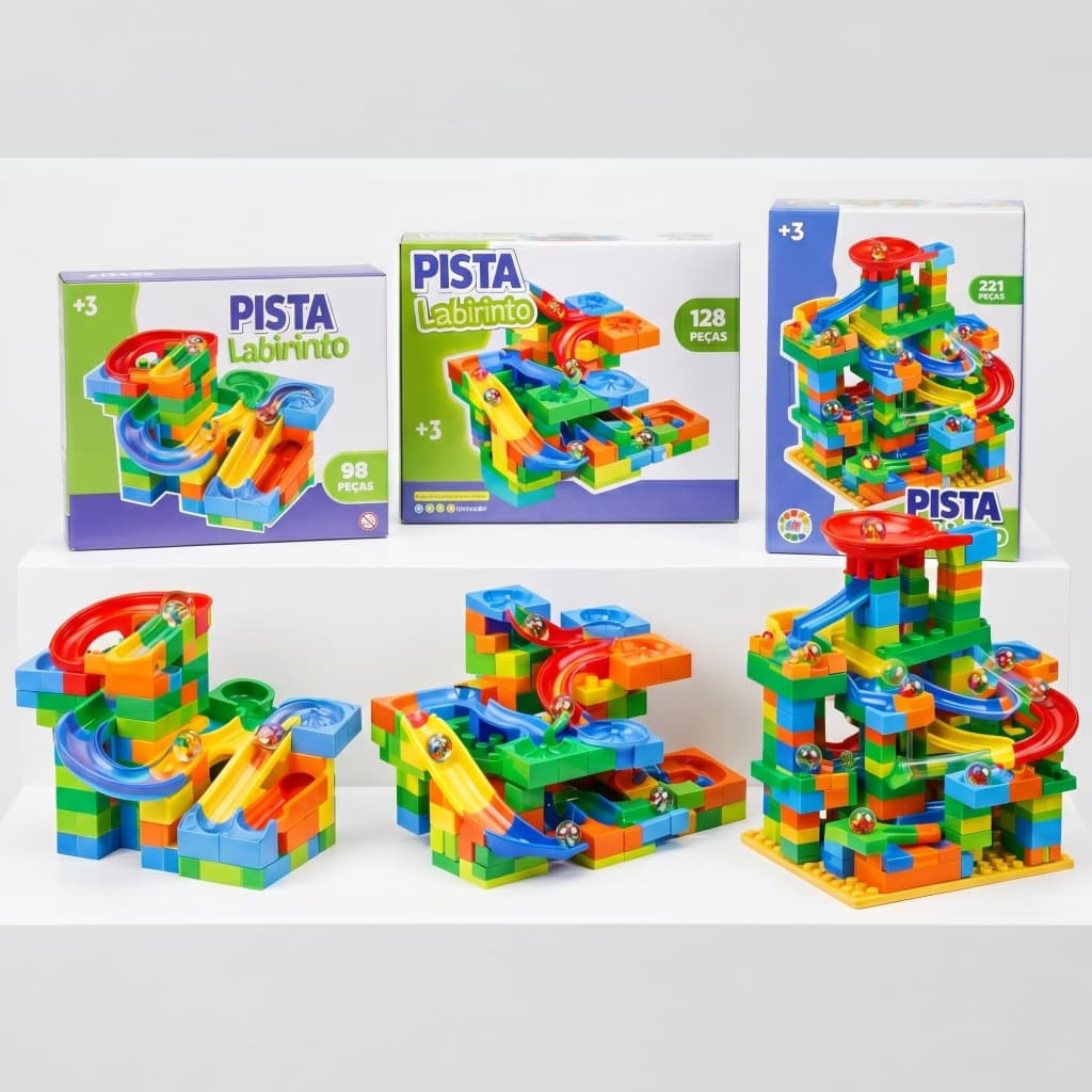 Pista Labirinto 221 128 98 Peças Blocos de Montar Rola Bola Educativo Infantil Criativo Coordenação