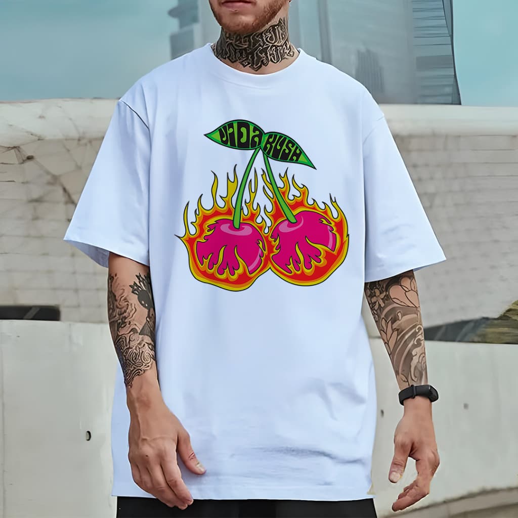 Camiseta Oversized Unissex Plus Size com Estampa Modelo: "Maçãs pegando fogo" - Lançamento 2026