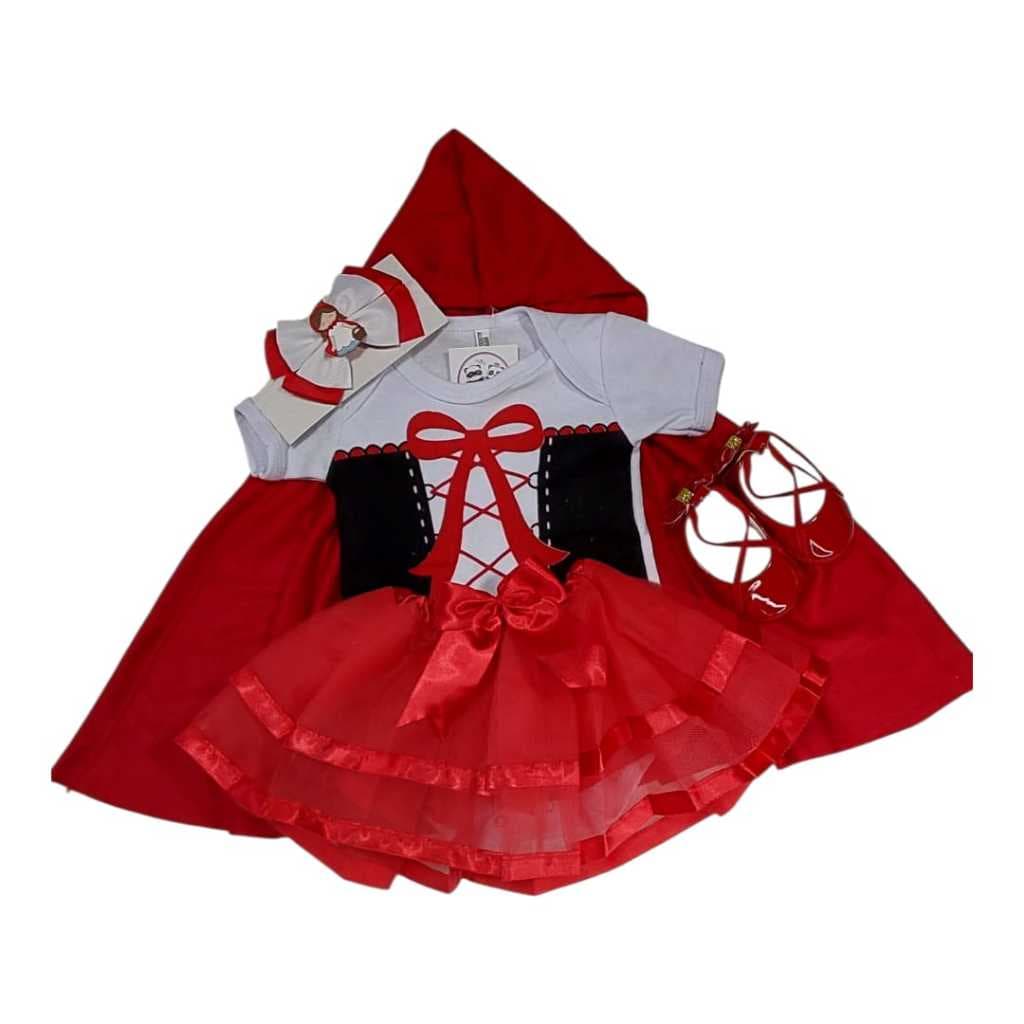 Body Bebê  - Chapeuzinho Vermelho + Tutu + Capa + Sapatinho - Temático