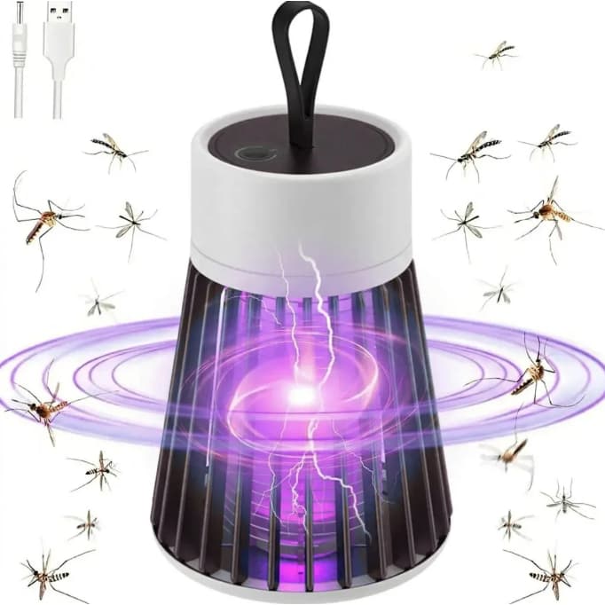 Luminária Mata Insetos UV + LED 2 em 1 – Recarregável USB com Choque Elétrico e Alça