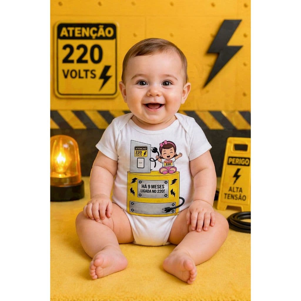Body Ligada no 220 bebê Body Temático Ligada 220 Body Personalizado Body Bebê Frases Body Engraçado Body Mesversario