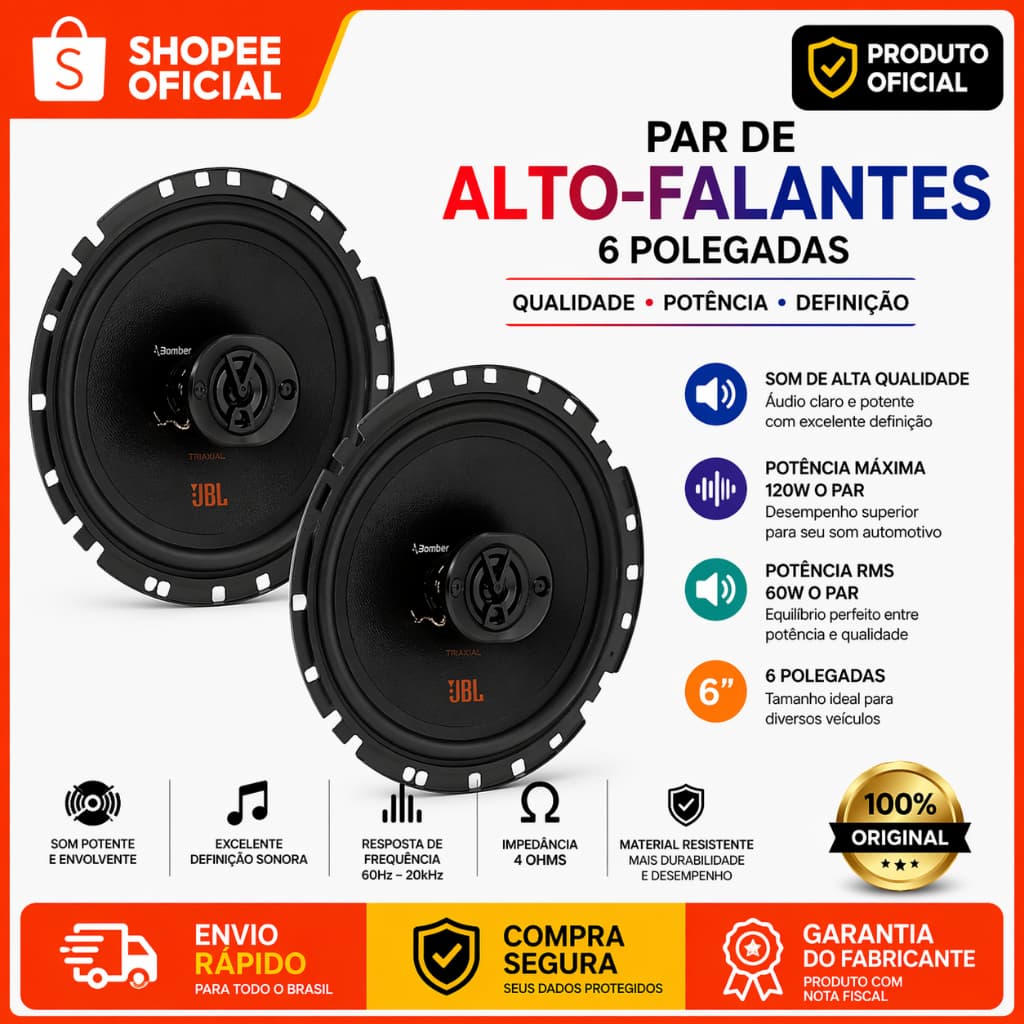 Par De Alto Falantes JBL Triaxial 6 Polegadas 6TRFX55