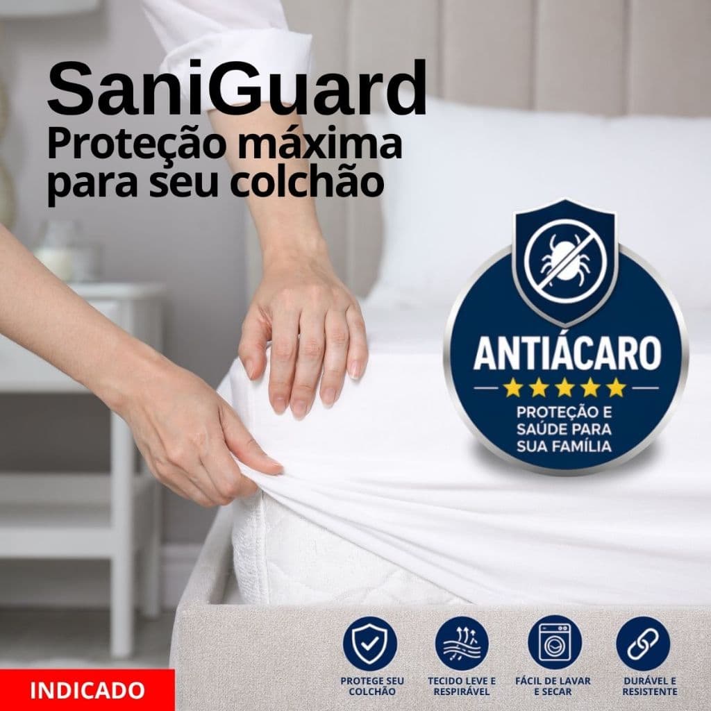 Capa de Colchão Impermeável Solteiro Ajustável Elástico Protetora Branco Antialérgico Saniguard Durável