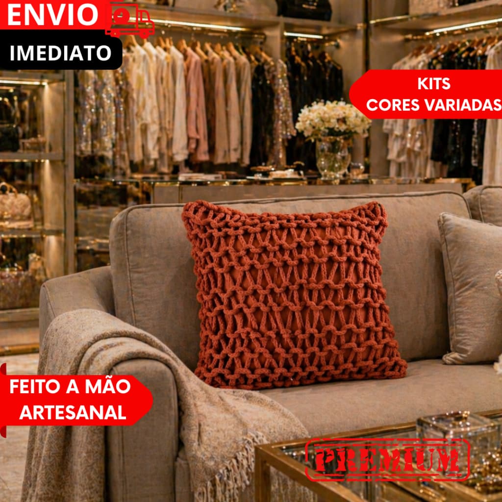 Kit Capa Almofada Corda Trançada Terracota Decorativa Estilo Rustica Boho Chic Artesanal Carnaval...