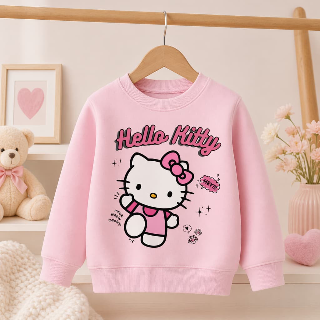 Blusa Moletom Infantil Feminino Rosa Bebê Estampa Hello Kitty Casaco Confortável