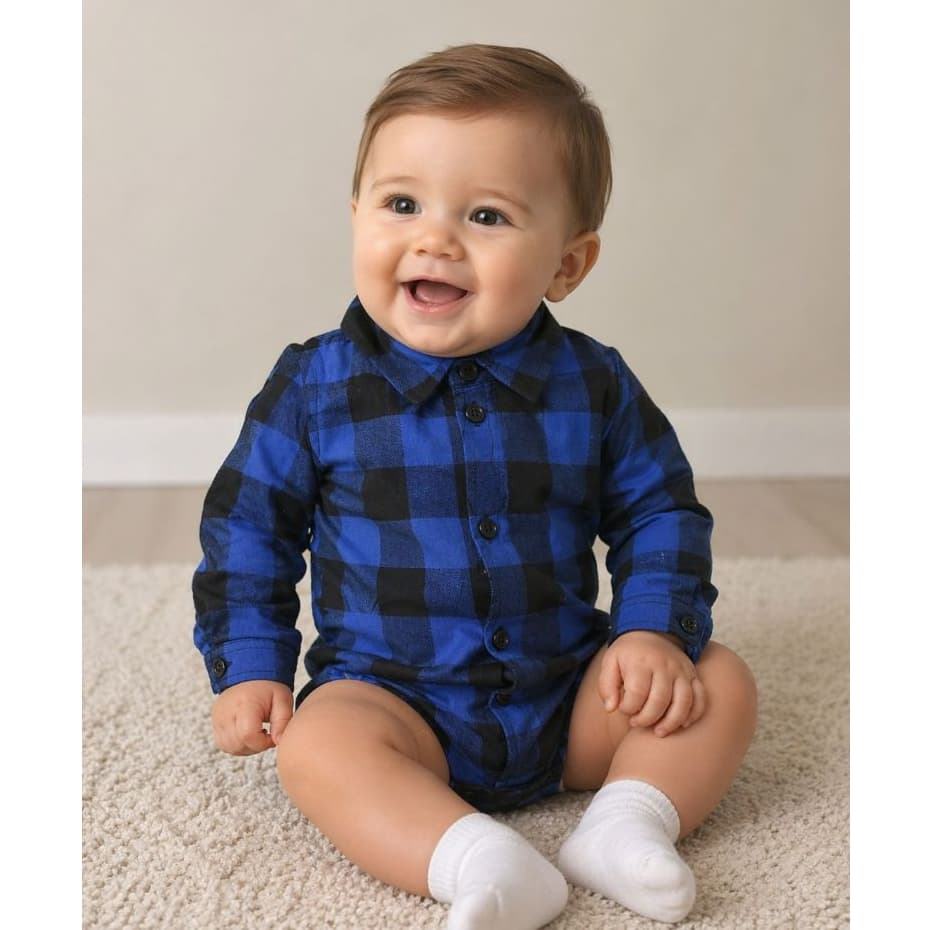 Body Bêbe Xadrez Infantil menino Camisa Xadrez Boby Rn a 10 meses Xadrez bebê