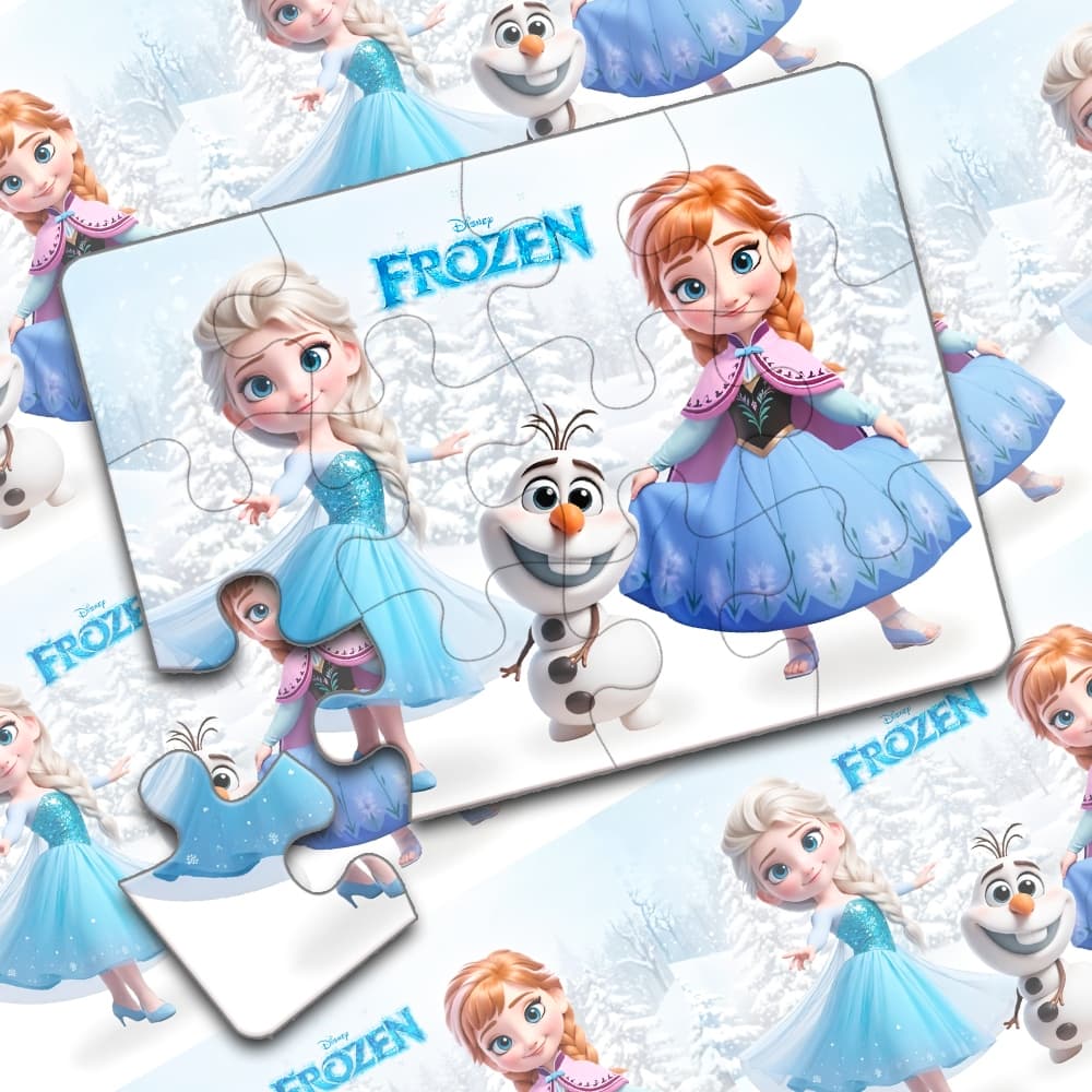 kit 15 Quebra Cabeça 12 Peças Jogo Pedagógico Infantil Lúdico Educativo Tema Frozen Baby