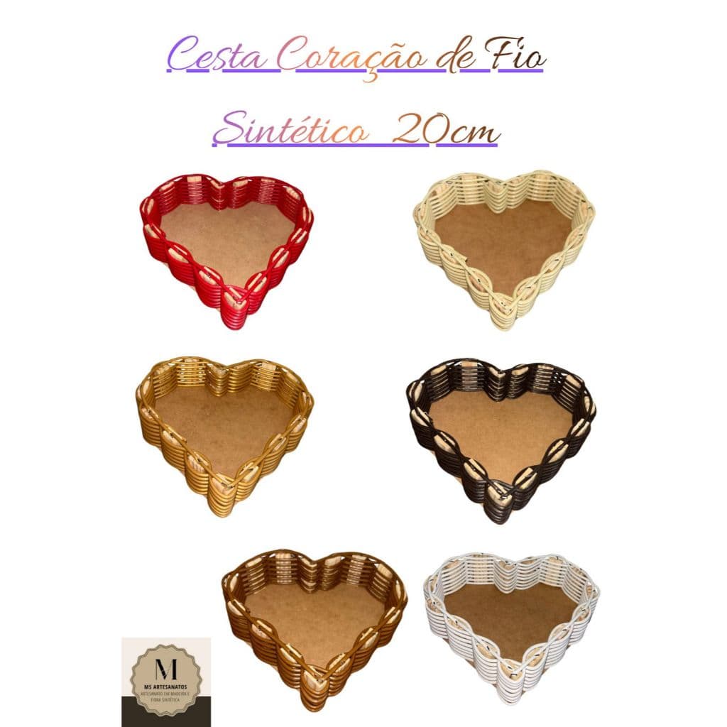 Kit 05 Cesta Bandejas Coração de Fio Sintetico 20cm, Chocolate, Presente, Decoração e Lembrancinha