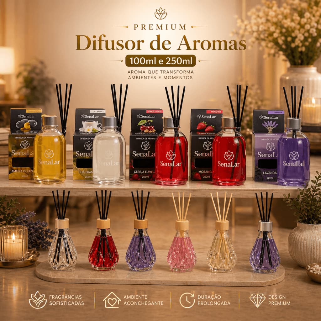 Difusor de Ambientes 100 e 250ml Varetas Madeira Aromatizador Perfumar Ambientes Fragrâncias Aromas