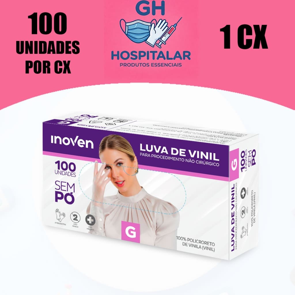 Luvas de Vinil Inoven Sem Pó – Sem Látex e Hipoalergênicas